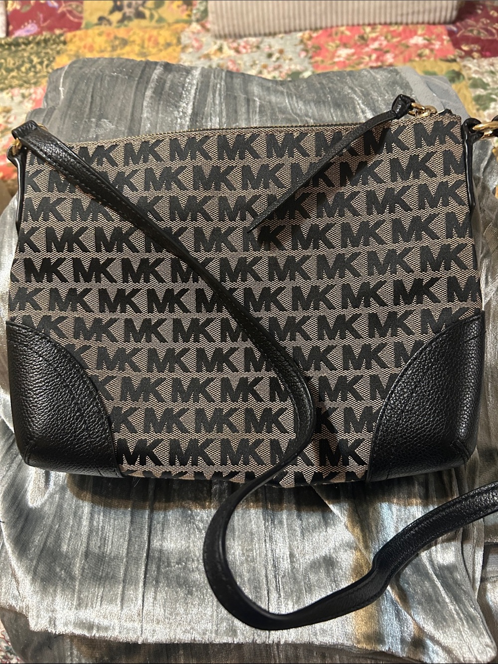Michael Kors Khaki and Black Logo Crossbody Bag